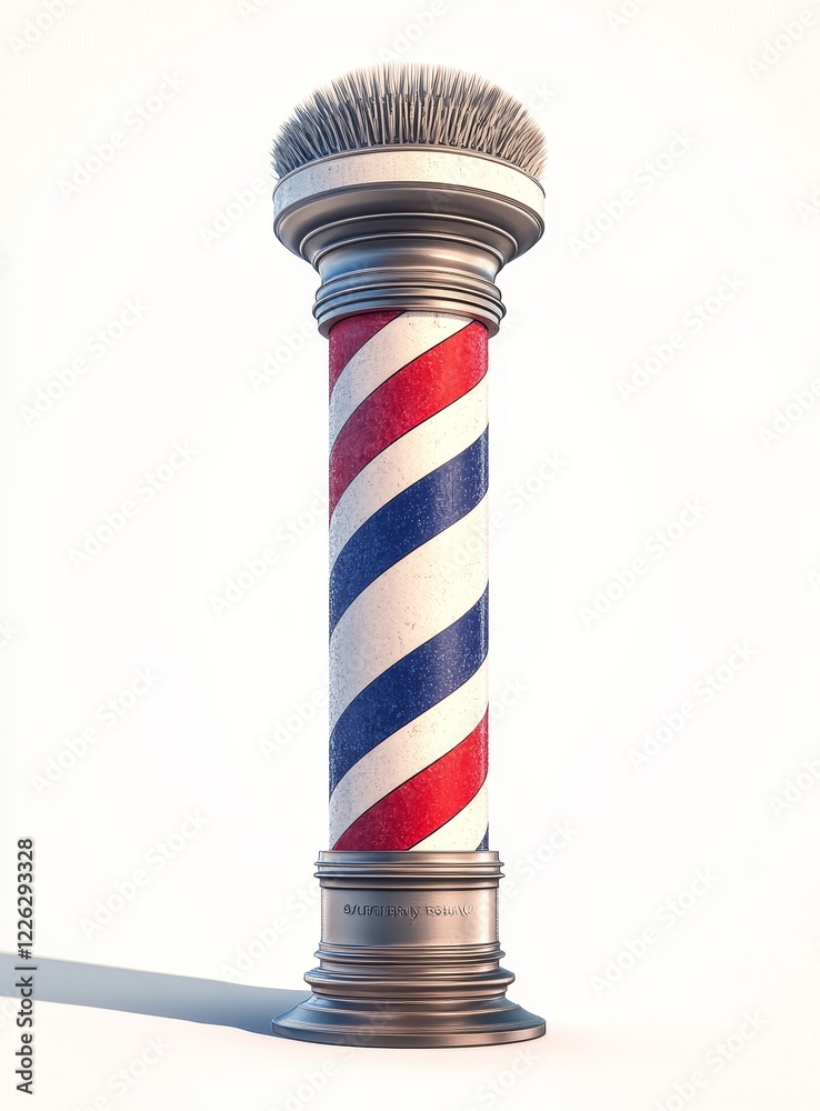 Classic barber shop pole with red, white, and blue stripes and a brush on top. Classic barber shop pole with red, white, and blue stripes and a brush on top.