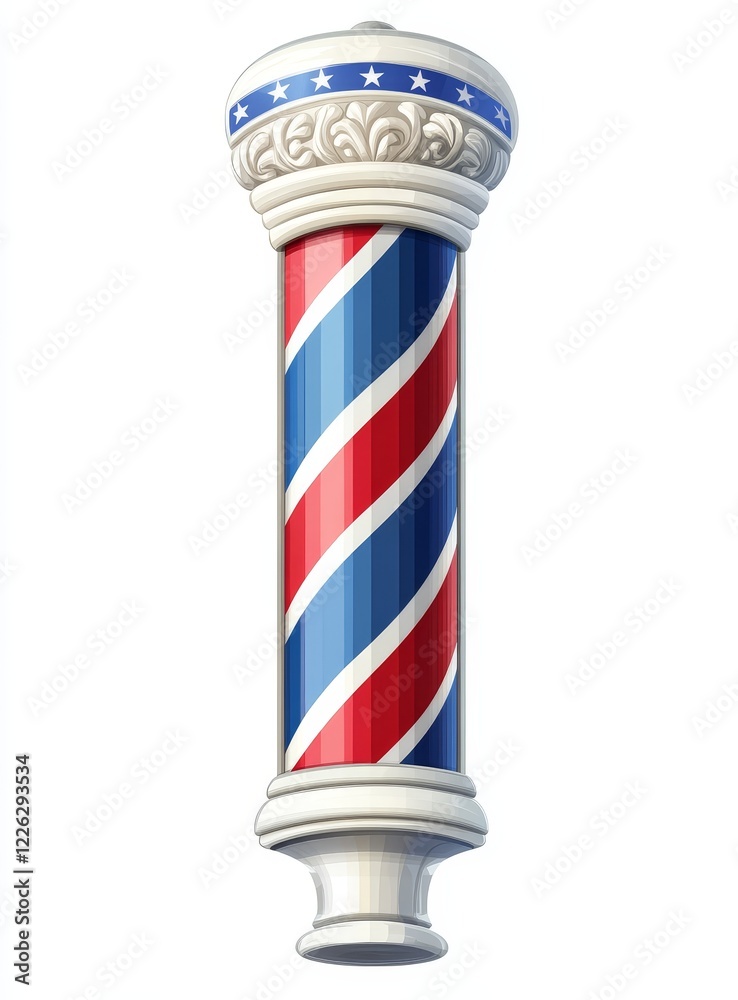 Patriotically-themed barber pole with red, white, and blue stripes and stars. (1) Patriotically-themed barber pole with red, white, and blue stripes and stars. (1)