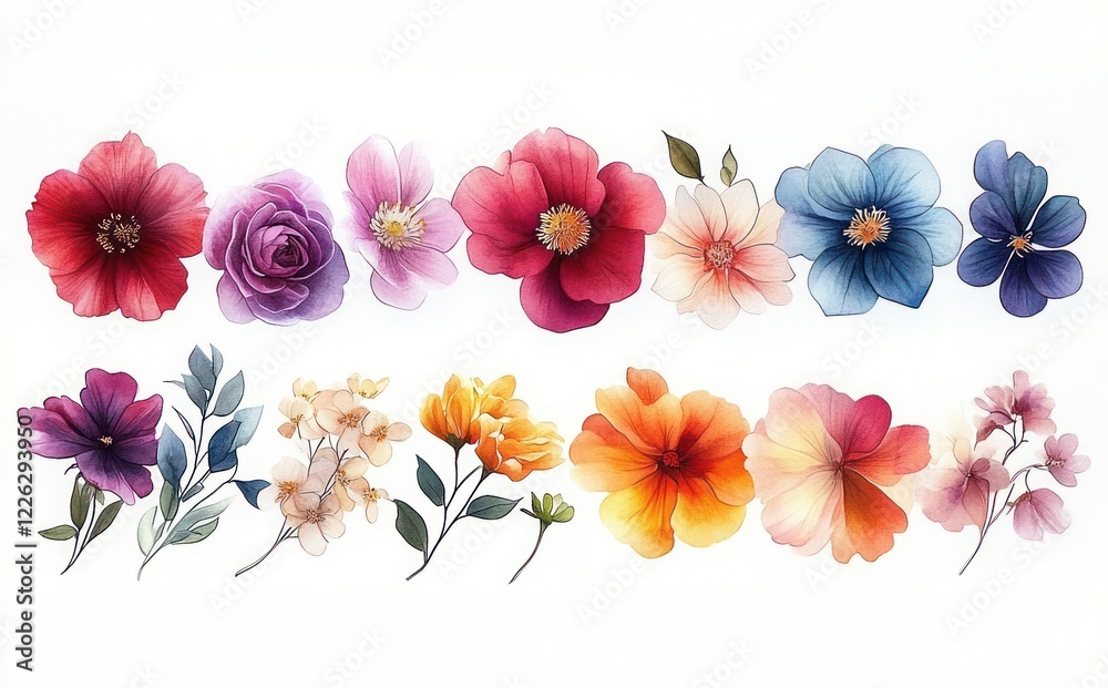 Vibrant Wedding Floral Arrangement with Roses and Green Leaves in Watercolor Style Vibrant Wedding Floral Arrangement with Roses and Green Leaves in Watercolor Style