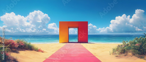 Beach gateway Red carpet to ocean