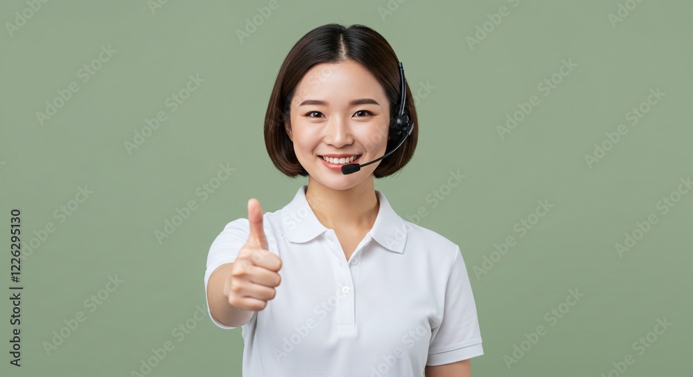 Beautiful woman customer service with thumbs up Beautiful woman customer service with thumbs up