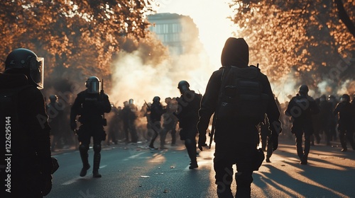 Silhouette of a Protester Amidst a Riot