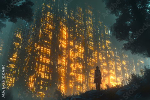 Wallpaper Mural A vibrant and lush forest where digital streams of data flow, creating a mesmerizing fusion of nature and technology Torontodigital.ca