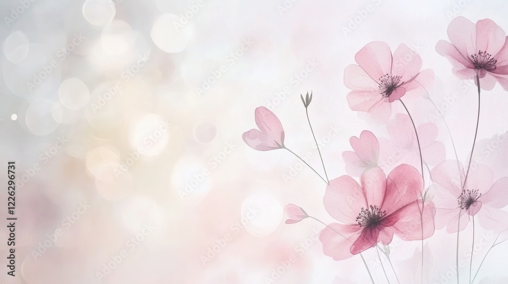 Soft Pink Watercolor Flowers on Bokeh Background - Elegant Floral Design Soft Pink Watercolor Flowers on Bokeh Background - Elegant Floral Design