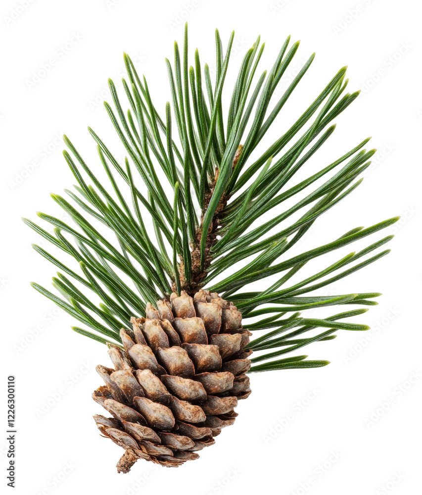Fototapeta premium Beautiful pine cone with vibrant green needles isolated on transparent background