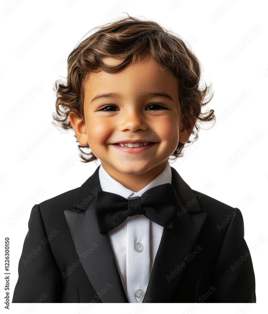 Cute child in formal attire smiling broadly isolated on transparent background Cute child in formal attire smiling broadly isolated on transparent background