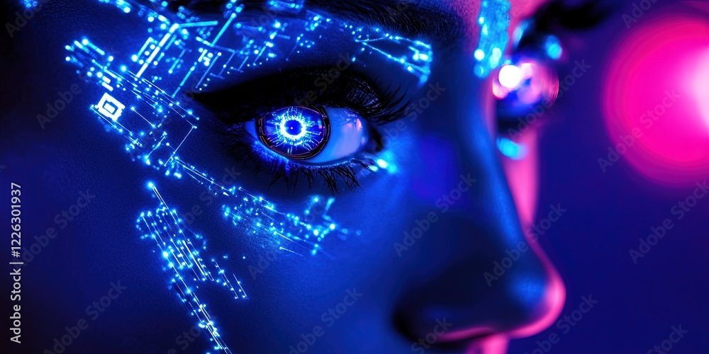 woman with circuitry eyes, woman with circuitry eyes,