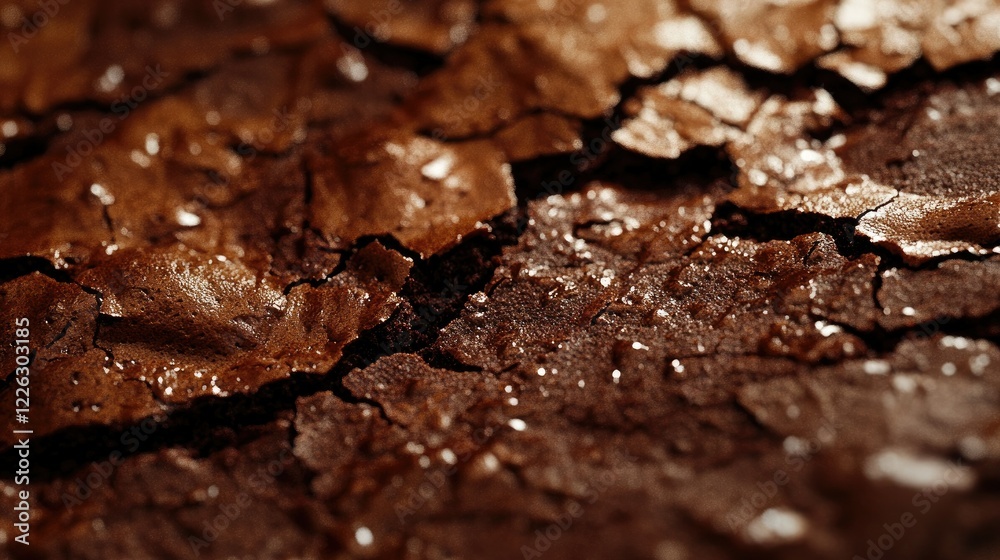 A close-up of freshly baked brownies with a gooey center and cracked top.