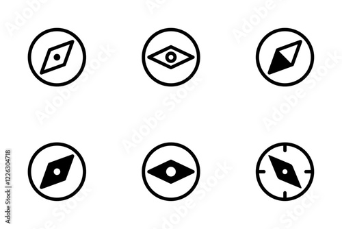 Compass icon set, flat style line and glyph vector illustrations