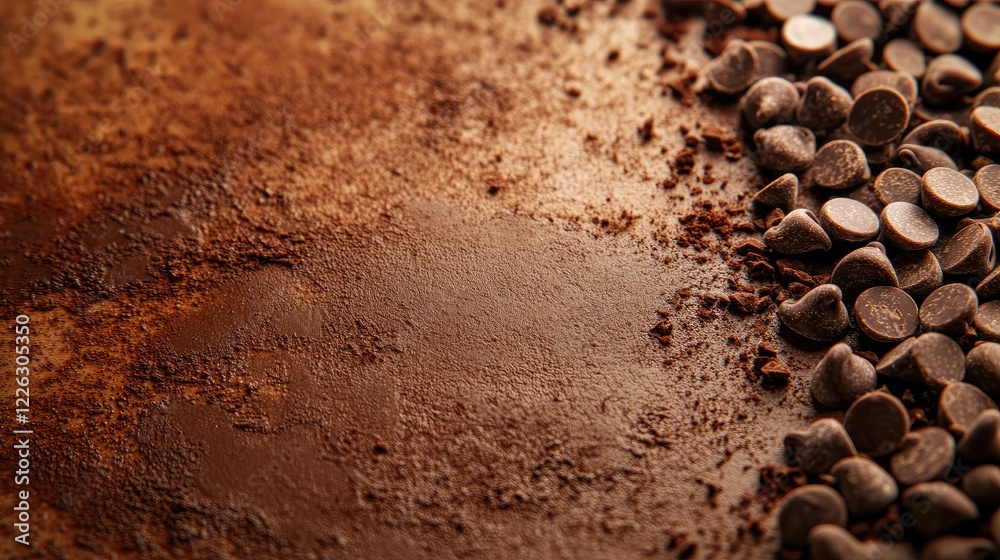 A rich, textured background filled with scattered chocolate chips on a smooth, brown surface, creating a warm and delicious atmosphere. A rich, textured background filled with scattered chocolate chips on a smooth, brown surface, creating a warm and delicious atmosphere.
