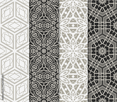 set of Seamless texture of floral decorative ornament. Vector illustration. For the interior design, printing, web and textile