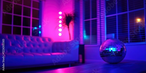 liivng room interior with purple and pink glow