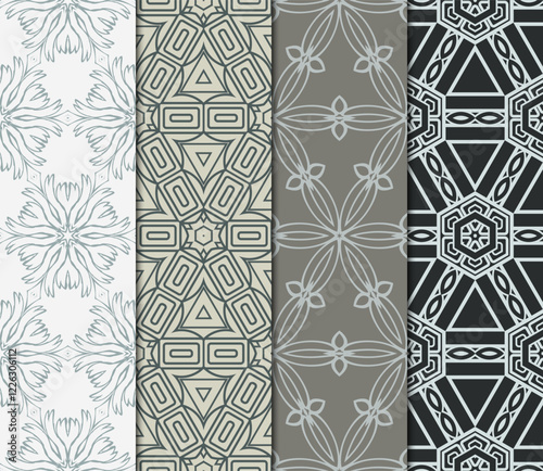 set of 4 beautiful geometric seamless pattern of different geometric shapes. vector illustration.