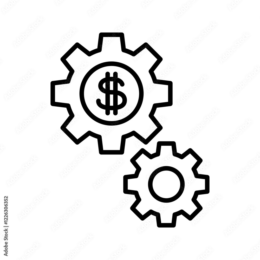 Interlocking gears, with dollar symbol: icon, vector illustration Interlocking gears, with dollar symbol: icon, vector illustration