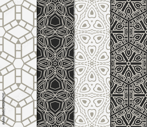 set of Seamless texture of floral ornament. Vector illustration. For the interior design, printing, web and textile