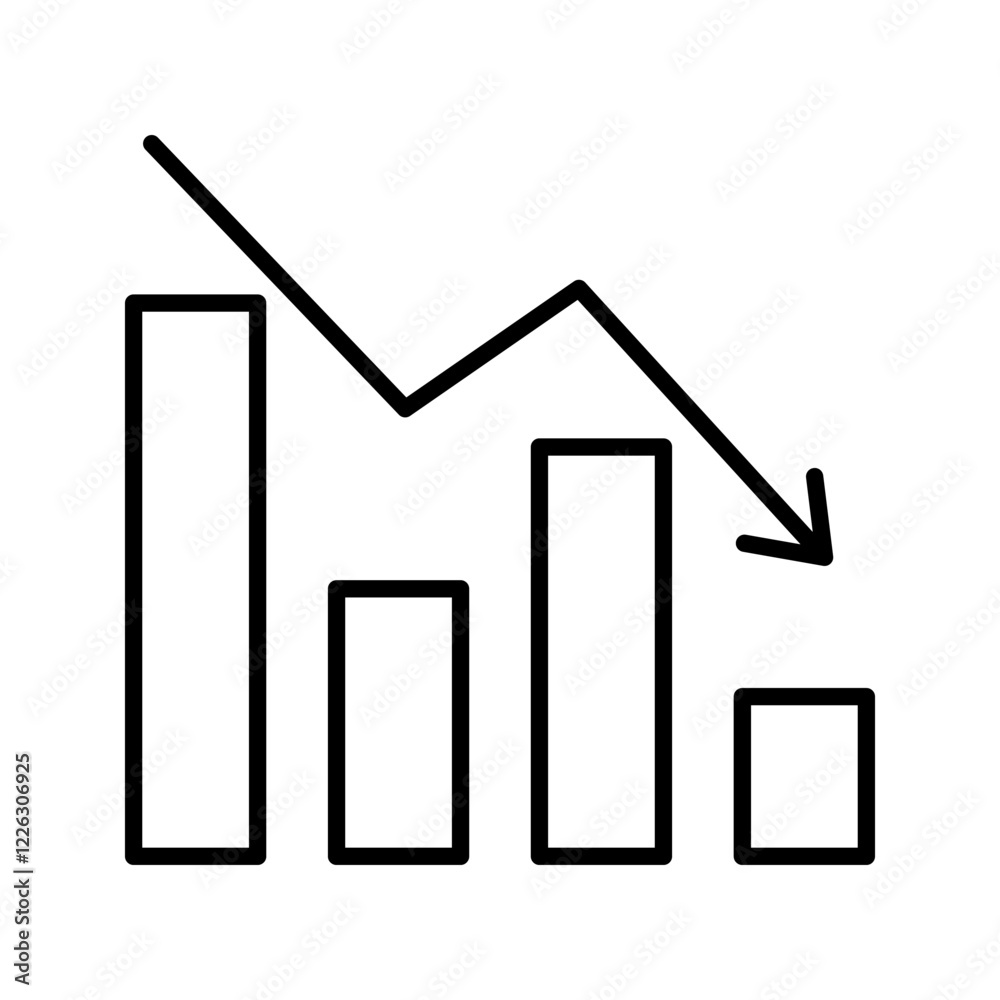 Decline graph icons, arrow down: line icon, bar chart, business Decline graph icons, arrow down: line icon, bar chart, business