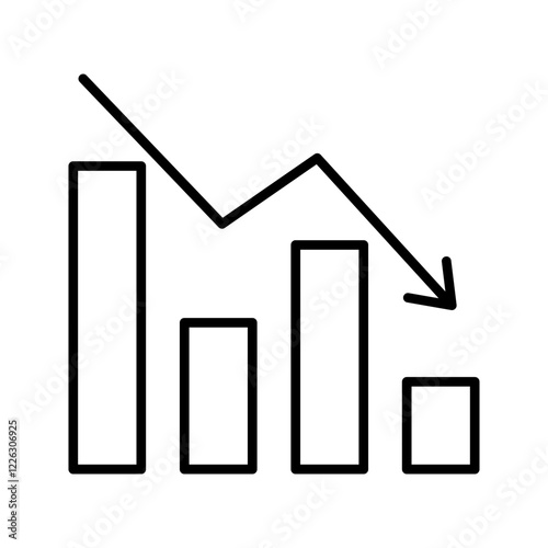 Decline graph icons, arrow down: line icon, bar chart, business