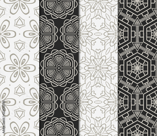 set of Seamless texture of floral ornament. Vector illustration. For the interior design, printing, web and textile