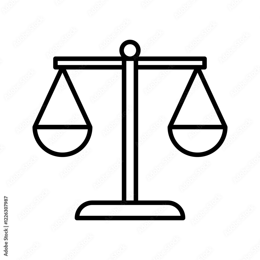 A simple, elegant line art icon of the scales of justice A simple, elegant line art icon of the scales of justice