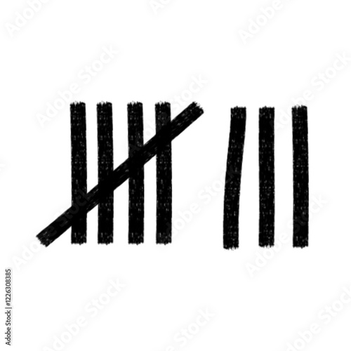 Tally mark. Prison counting lines, black slash scratches on the wall. Hand drawn crossed out tally marks, jail grunge outline numbers on white background, vector illustration.