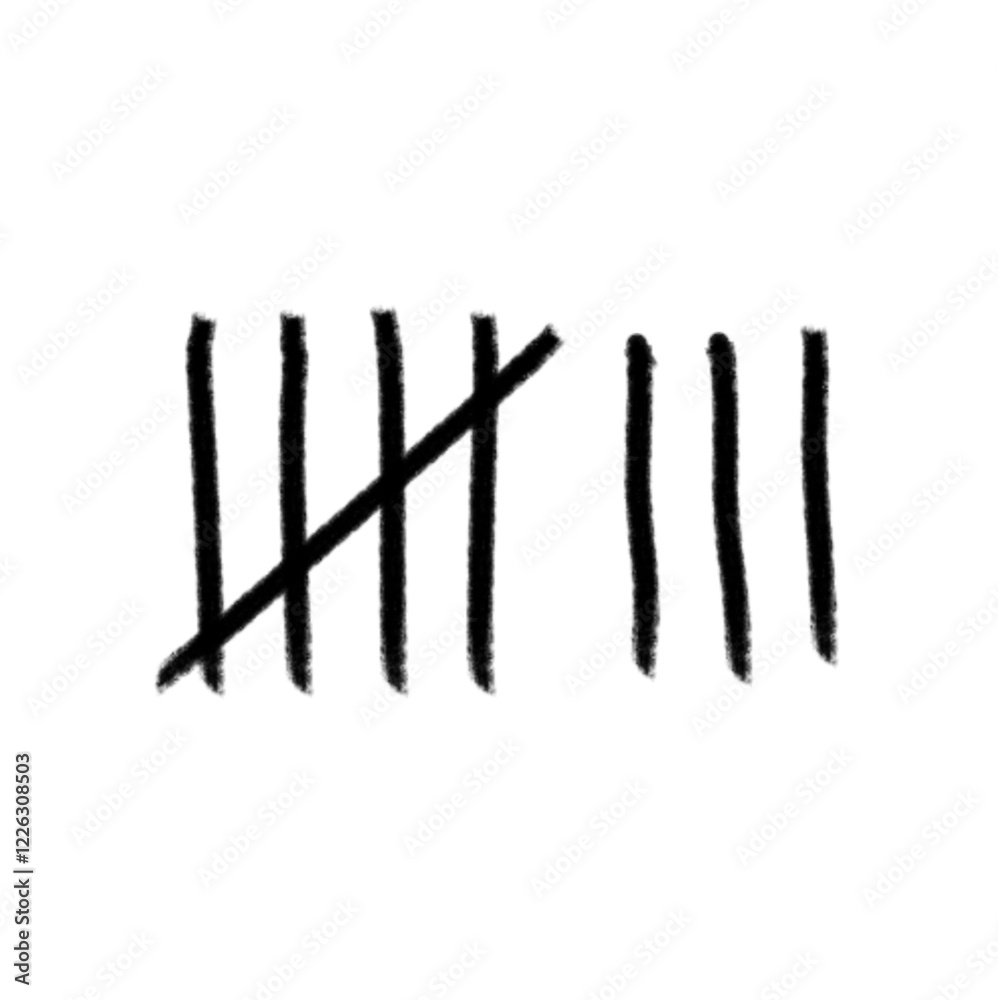 Tally mark. Prison counting lines, black slash scratches on the wall. Hand drawn crossed out tally marks, jail grunge outline numbers on white background, vector illustration. Tally mark. Prison counting lines, black slash scratches on the wall. Hand drawn crossed out tally marks, jail grunge outline numbers on white background, vector illustration.