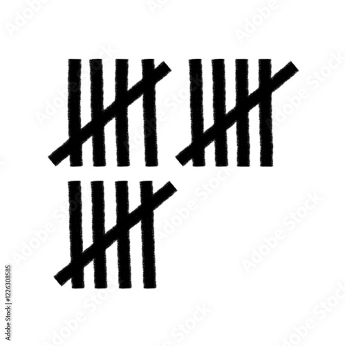 Tally mark. Prison counting lines, black slash scratches on the wall. Hand drawn crossed out tally marks, jail grunge outline numbers on white background, vector illustration.