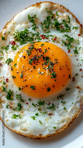 Sunny-side up egg, herbs, kitchen, breakfast, recipe photo