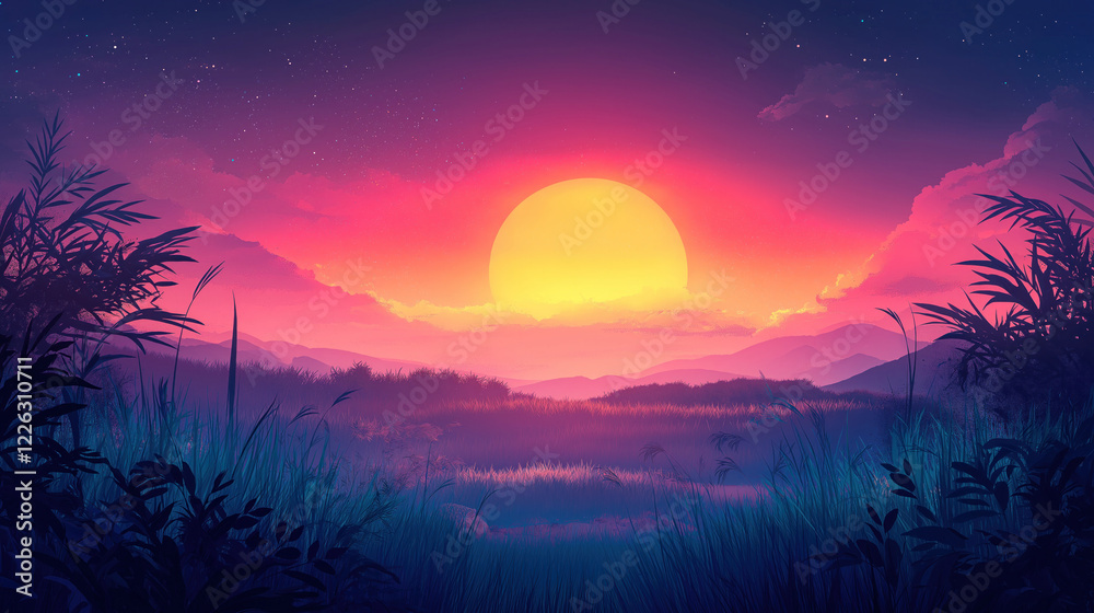 custom made wallpaper toronto digitalpurple sunset with trees in the hills gradient sun birds pink fuchsia yellow landscape wallpaper background nature backdrop