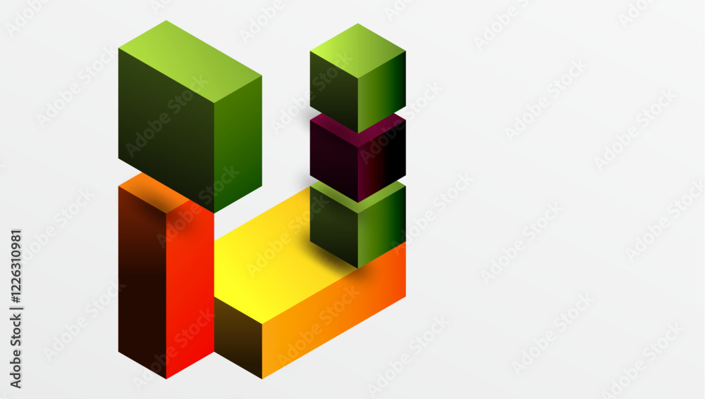 Sleek abstract design featuring isometric 3D blocks in a clean, modern composition. Perfect for tech-inspired themes, with vibrant colors and geometric precision Sleek abstract design featuring isometric 3D blocks in a clean, modern composition. Perfect for tech-inspired themes, with vibrant colors and geometric precision
