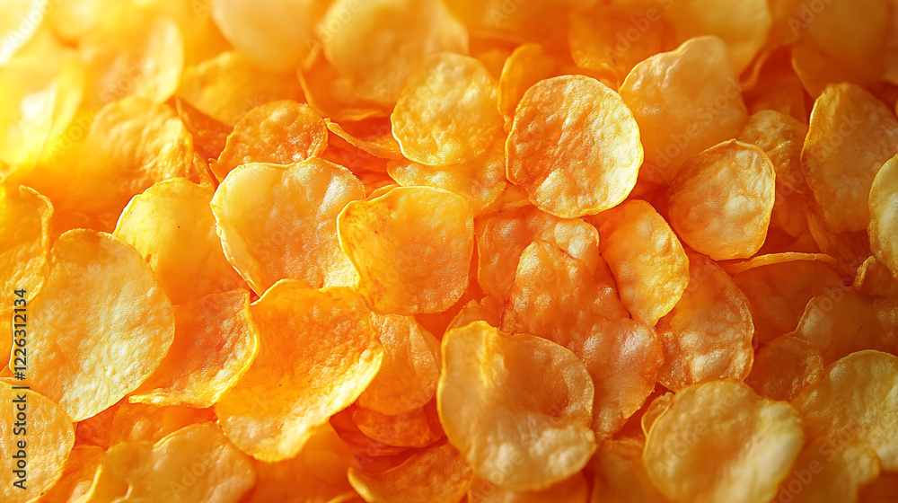 Background filled with potato chips. high resolution AI Generative image Background filled with potato chips. high resolution AI Generative image