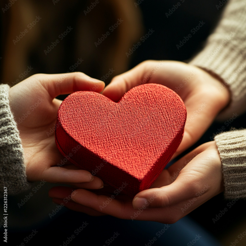 Fototapeta premium hands exchanging a heart-shaped gift