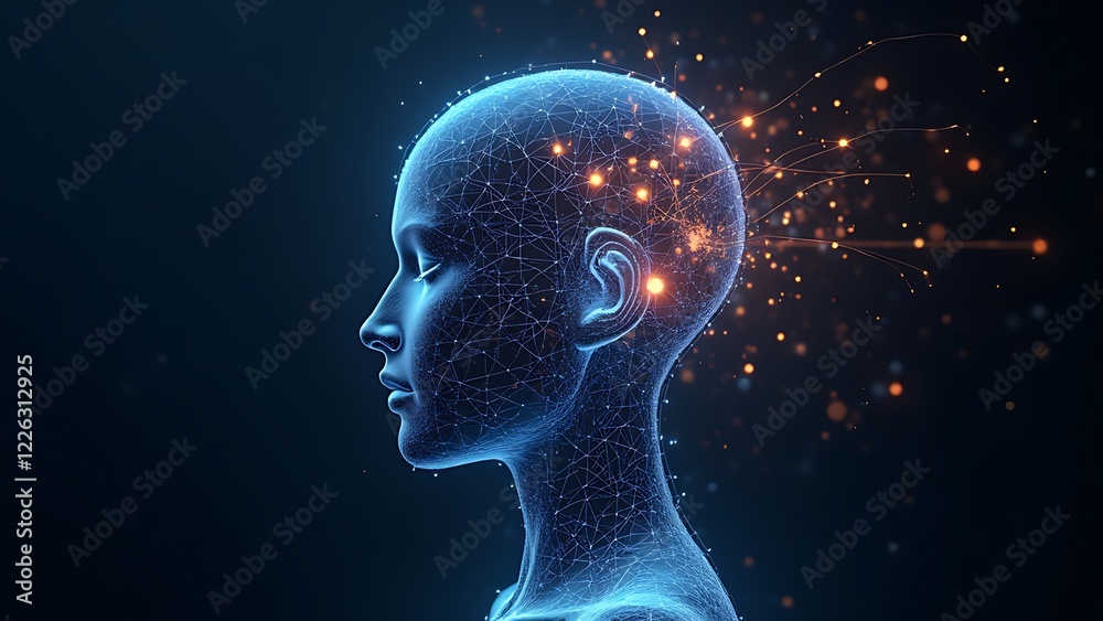 abstract human head digital connections lights abstract human head digital connections lights