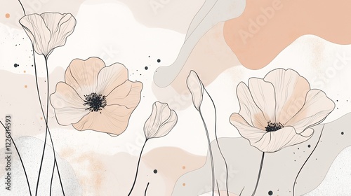 Abstract Floral Design with Peach and Gray Hues