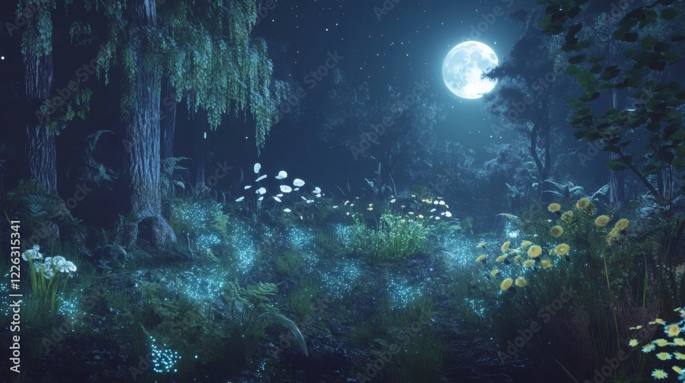 Enchanting Moonlit Forest with Glowing Flora Enchanting Moonlit Forest with Glowing Flora
