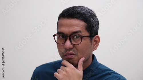 Close up shot of a man face showing curious face expression 