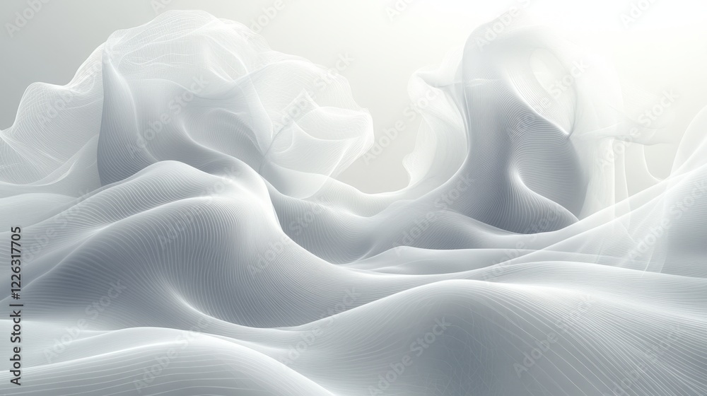 Obraz premium Abstract White Fabric Draped in Soft Waves, Light Background