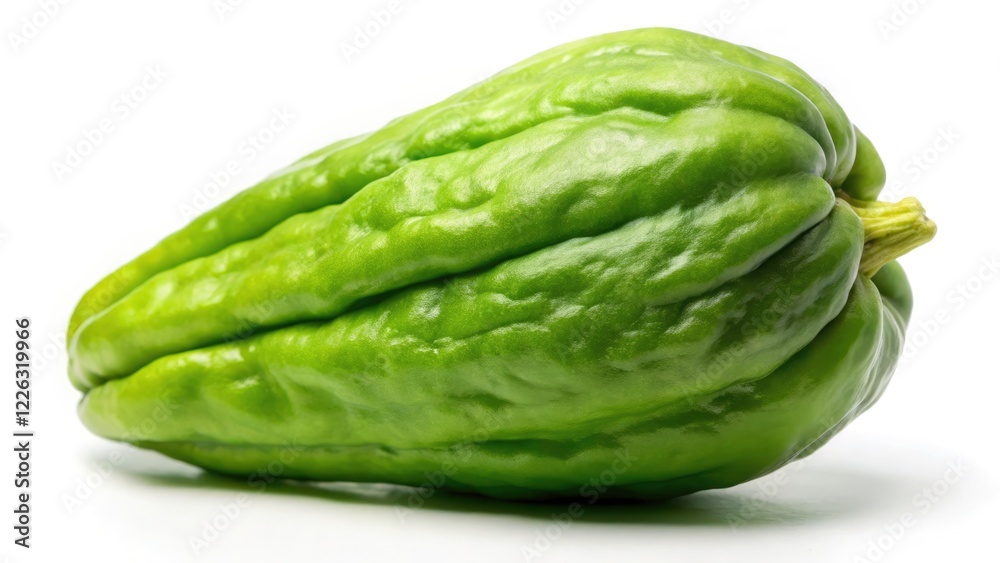 Fresh Green Chayote on White Background - Organic Vegetable for Cooking, Design, Presentation, and Banners Fresh Green Chayote on White Background - Organic Vegetable for Cooking, Design, Presentation, and Banners