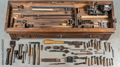 Antique Woodworking Tool Chest: A Comprehensive Collection of Vintage Carpentry and Cabinetmaking Instruments photo