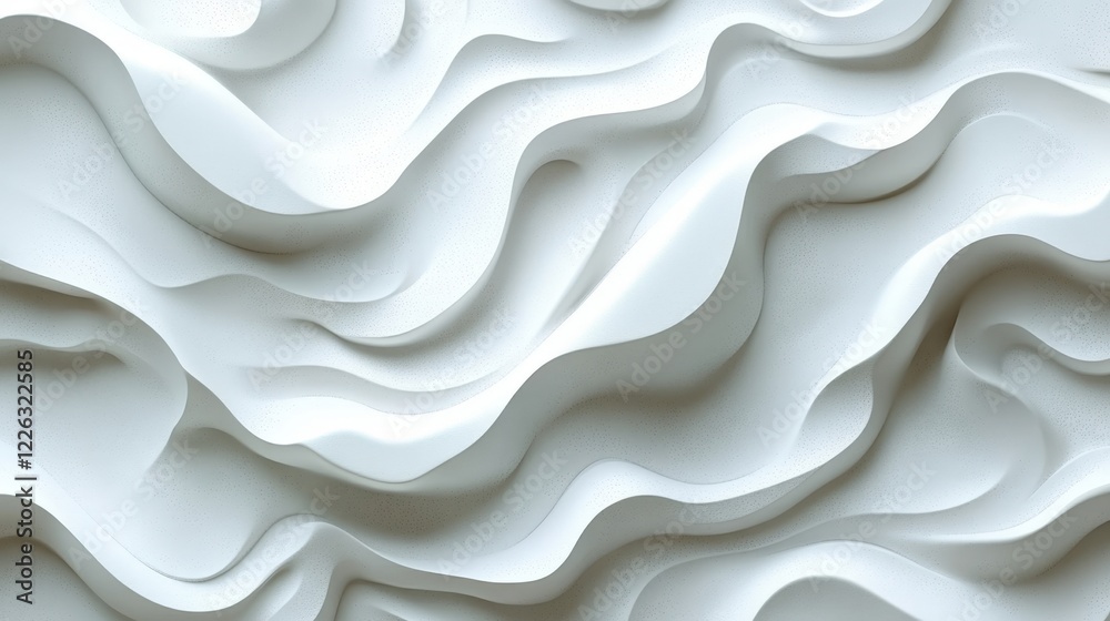 Fototapeta premium Abstract White Wave Background Texture: Smooth Curves and 3D Relief