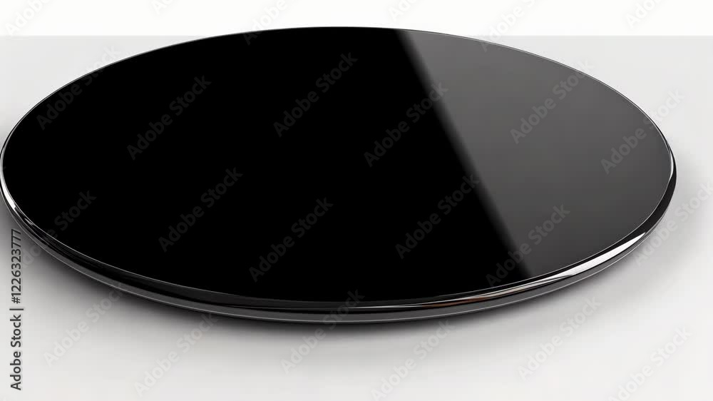 Reflective black surface on a white background, showcasing minimalistic design and modern aesthetics Reflective black surface on a white background, showcasing minimalistic design and modern aesthetics