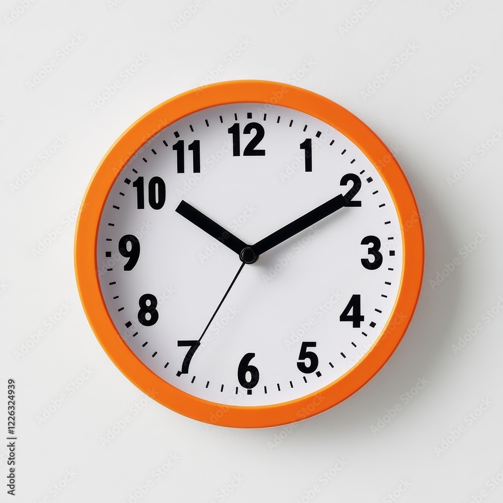 Orange round wall clock showing the time. (1) Orange round wall clock showing the time. (1)