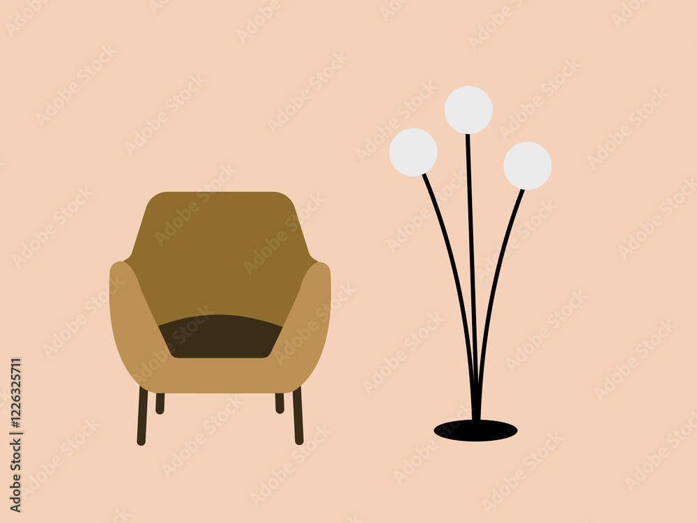 Fototapeta premium Stylish armchair and contemporary design floor lamp