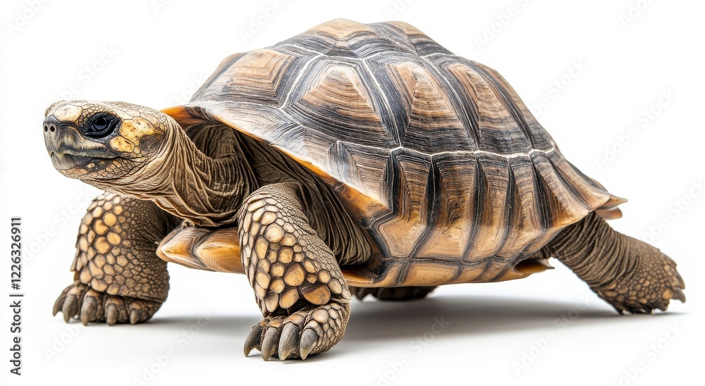 Naklejka premium Close-up of a Detailed and Majestic Terrapin Crawling on a White Background Showcasing Its Unique Shell Patterns and Textures