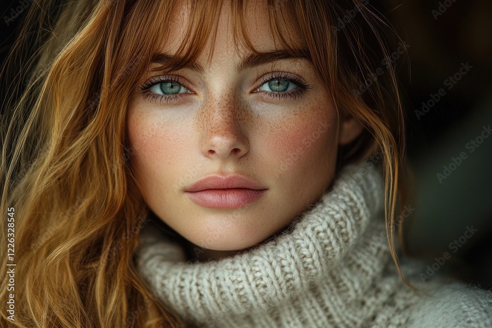 Woman in Turtleneck Sweater Portrait with Soft Natural Light Woman in Turtleneck Sweater Portrait with Soft Natural Light