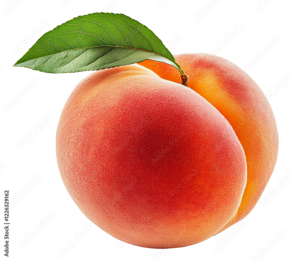 Fresh peach with leaf on a white background isolated on transparent background Fresh peach with leaf on a white background isolated on transparent background