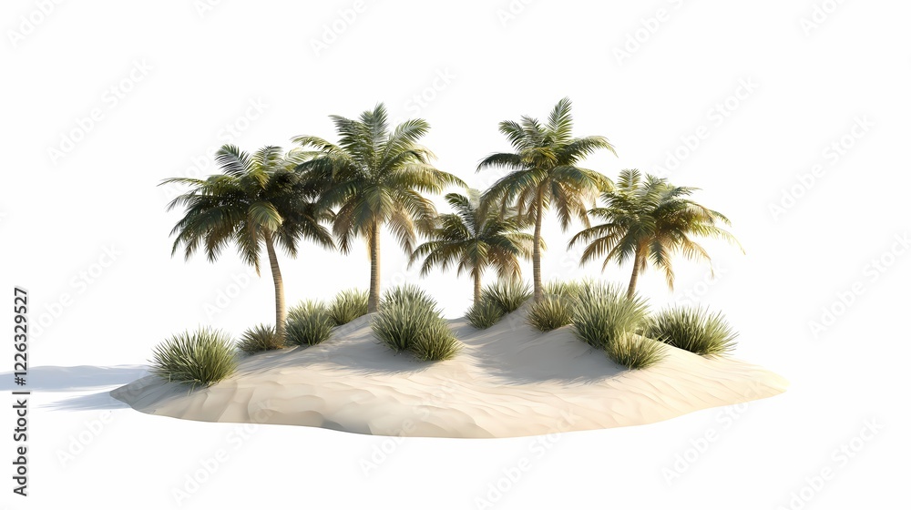 Fototapeta premium Isolated Tropical Island with Palm Trees and Green Vegetation