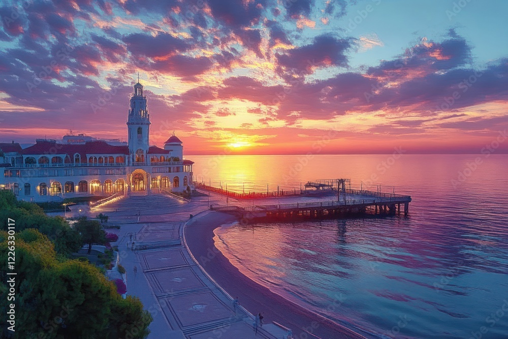 Fototapeta premium Aerial View of Sunset at Seaside Resort in Sopot Poland