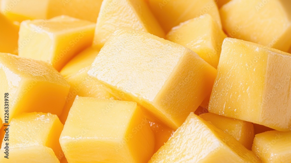 A vibrant close-up of cubed yellow cheese, showcasing its smooth texture and rich color, perfect for snacks, recipes, or cheese platters. A vibrant close-up of cubed yellow cheese, showcasing its smooth texture and rich color, perfect for snacks, recipes, or cheese platters.