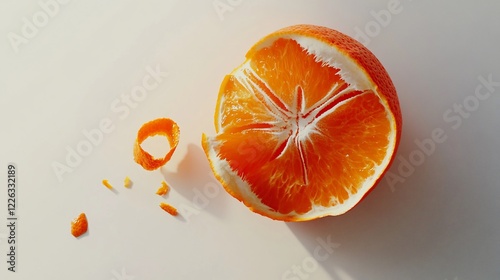 A Half Orange with its Peel, Minimalist Still Life Photography