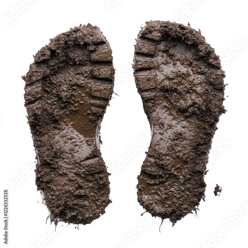 Two dirty, muddy feet with a lot of mud on them. transparent background